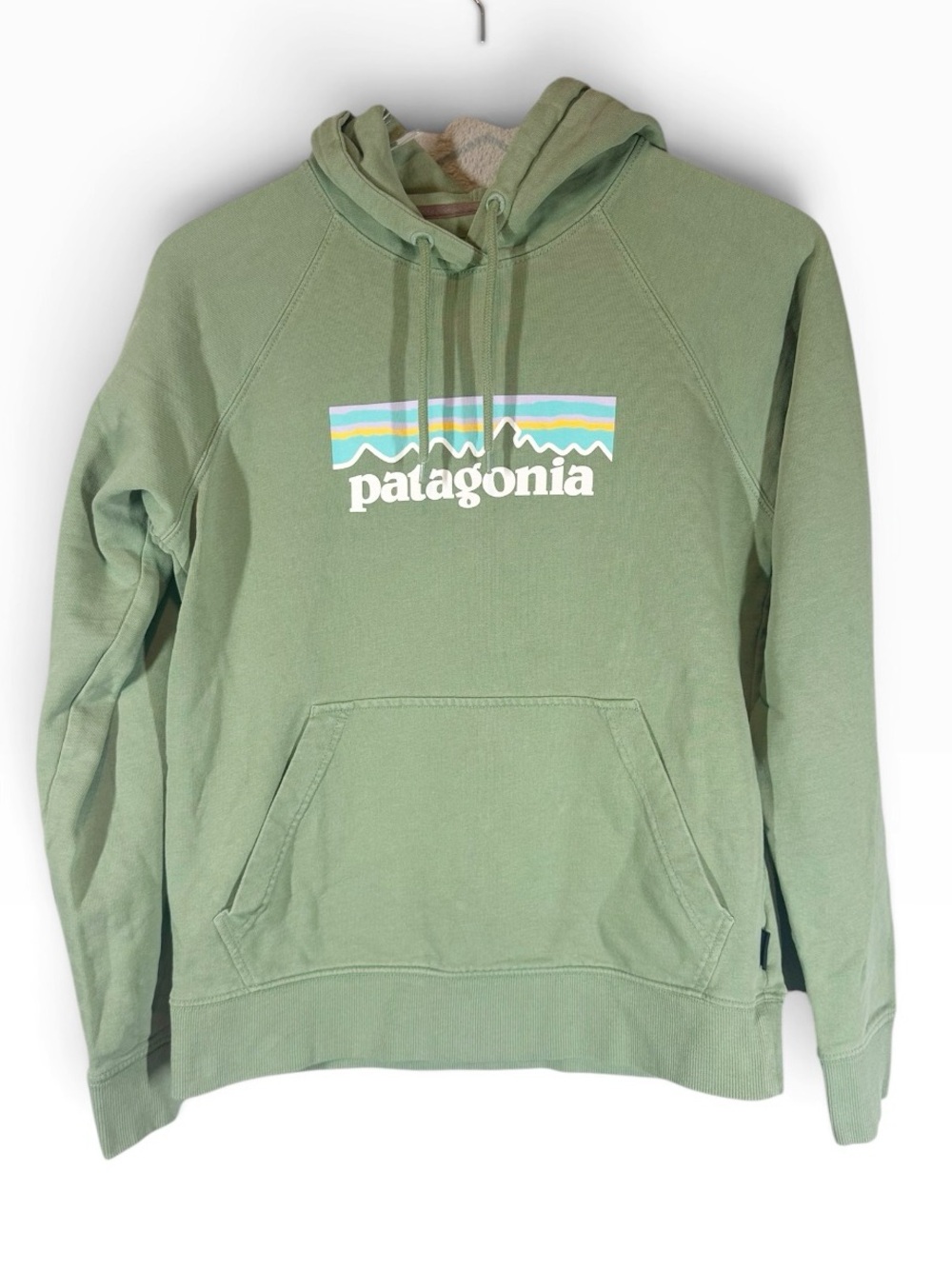 PATAGONIA Women’s Small Green Organic Cotton Lightweight Hooded Logo Sweatshirt - Picture 2 of 9